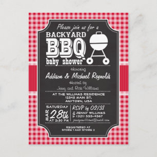 Red Gingham BBQ Baby Shower Invitation Postcard