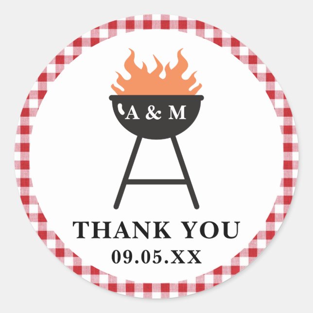 Red Gingham BBQ Favour Sticker (Front)