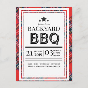 Red Gingham BBQ Party Invitation Postcard