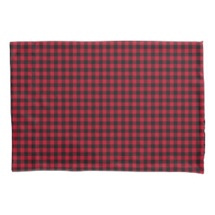 Red Gingham Black and White Check Pillow Case