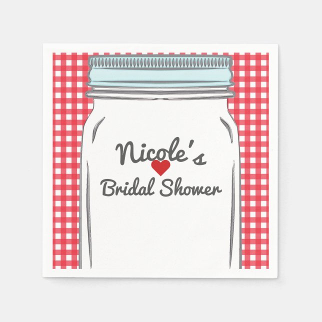 Red Gingham & Blue Mason Jar Rustic Country Party Napkin (Front)
