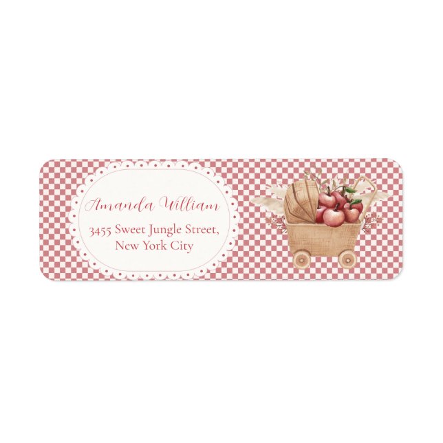 Red Gingham Boho Apple Baby Shower Return Adress (Front)