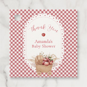 Red Gingham Boho Apple Of Our Eye Baby Shower Favour Tags