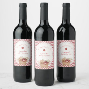 Red Gingham Boho Apple Of Our Eye Baby Shower Wine Label