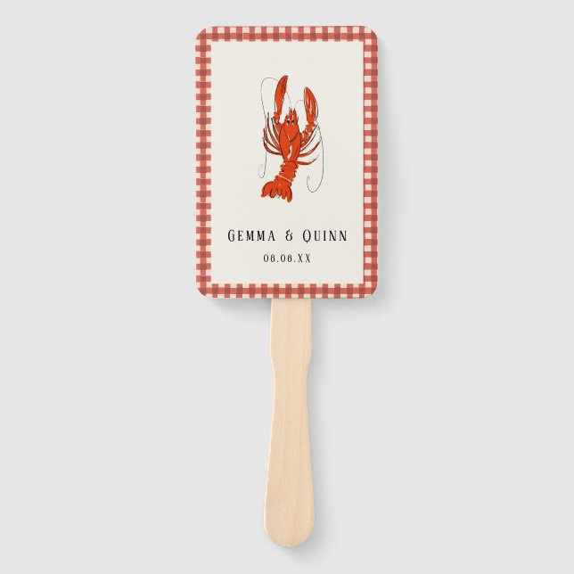 Red Gingham Boiled Crawfish Cajun Summer Hand Fan (Front)