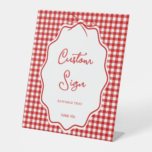 Red Gingham Bow Barbecue BBQ Baby-Q Baby Shower  Pedestal Sign