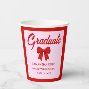 Red Gingham Bow Graduation Party Paper Cups