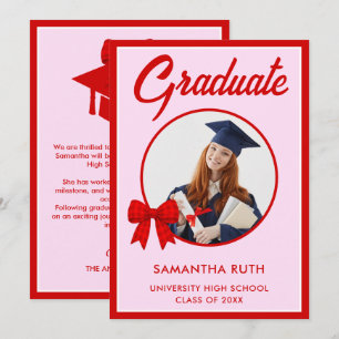 Red Gingham Bow Photo Graduation Announcement