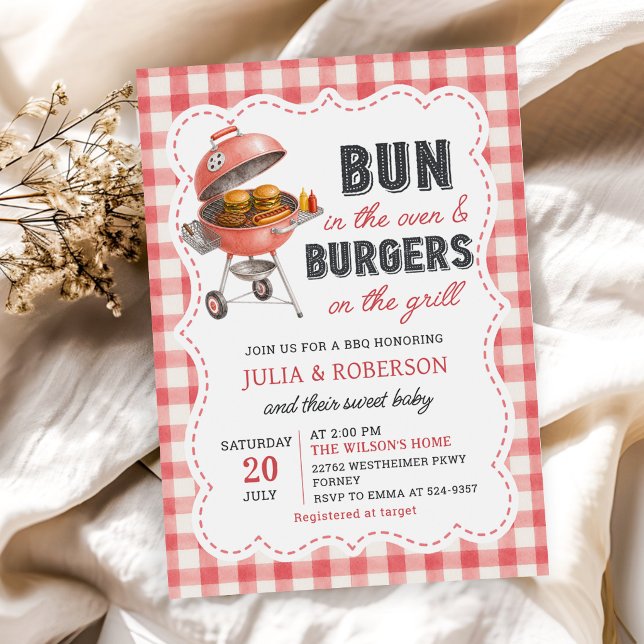 Red Gingham Burger BBQ Baby Shower Invitation (Creator Uploaded)