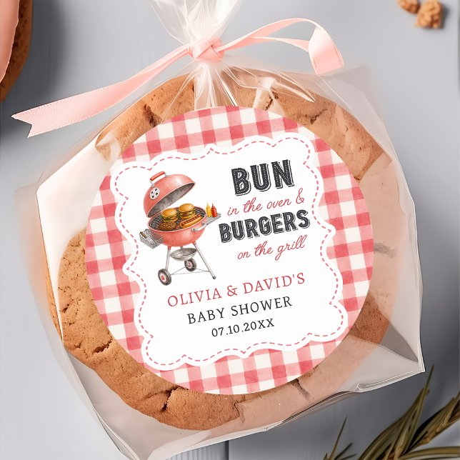 Red Gingham Burger BBQ Baby Shower Sticker  (Creator Uploaded)