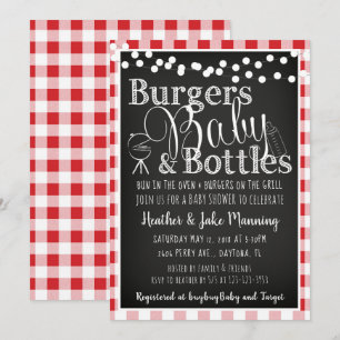 Red Gingham Burgers Bottles Baby Shower Invitation