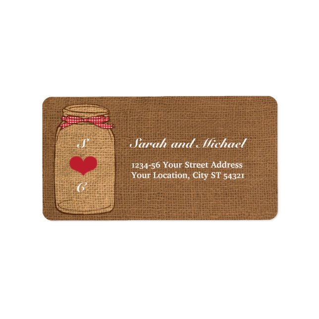 Red Gingham & Burlap Mason Jar Label (Front)