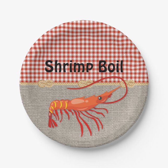 Red Gingham Burlap Rope Shrimp Boil Party Paper Plate (Front)
