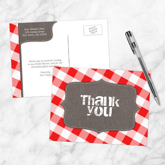 Red Gingham Canvas Thank You Postcards (Creator Uploaded)