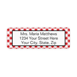 Red Gingham Check Address Mailing Labels