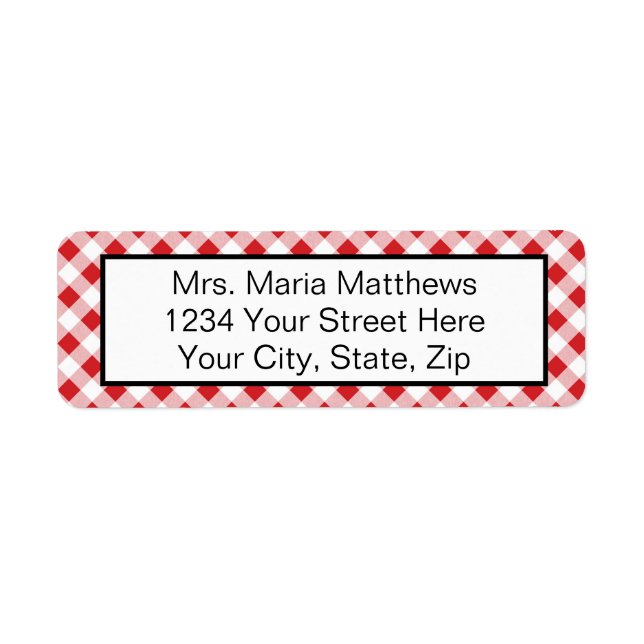 Red Gingham Check Address Mailing Labels (Front)