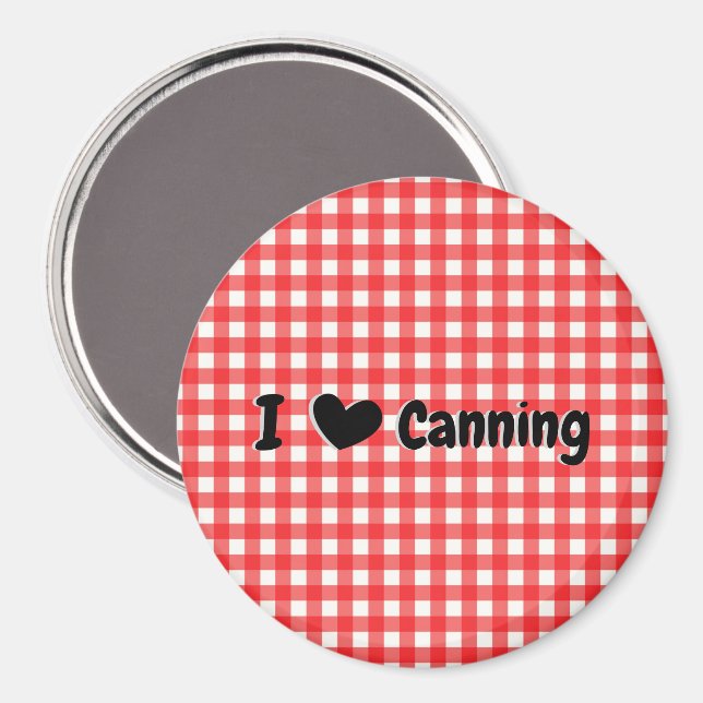 Red Gingham Check I Heart Canning Kitchen Magnet (Front/Back)