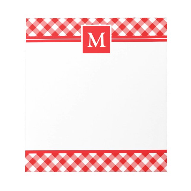 Red gingham check Monogram  Notepad (Front)