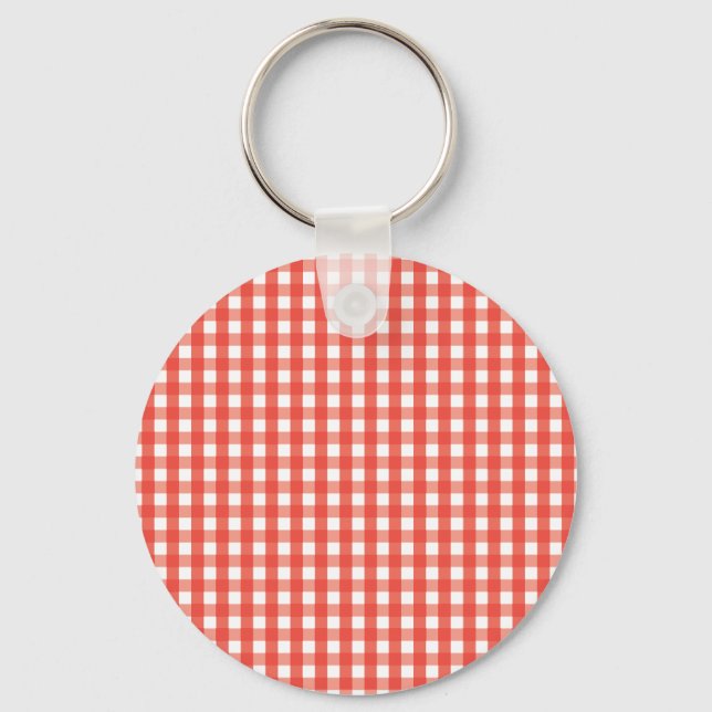 Red Gingham Check Pattern Keychain (Front)