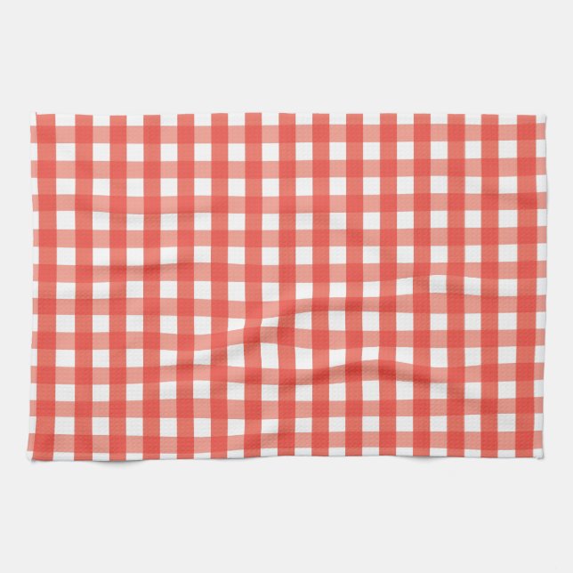 Red Gingham Check Pattern Kitchen Towel (Horizontal)