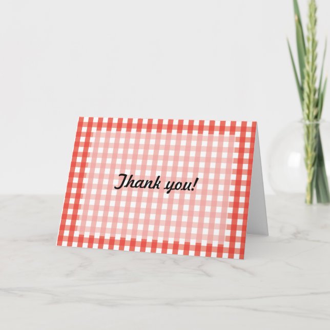 Red Gingham Check Pattern Thank You Card (Front)