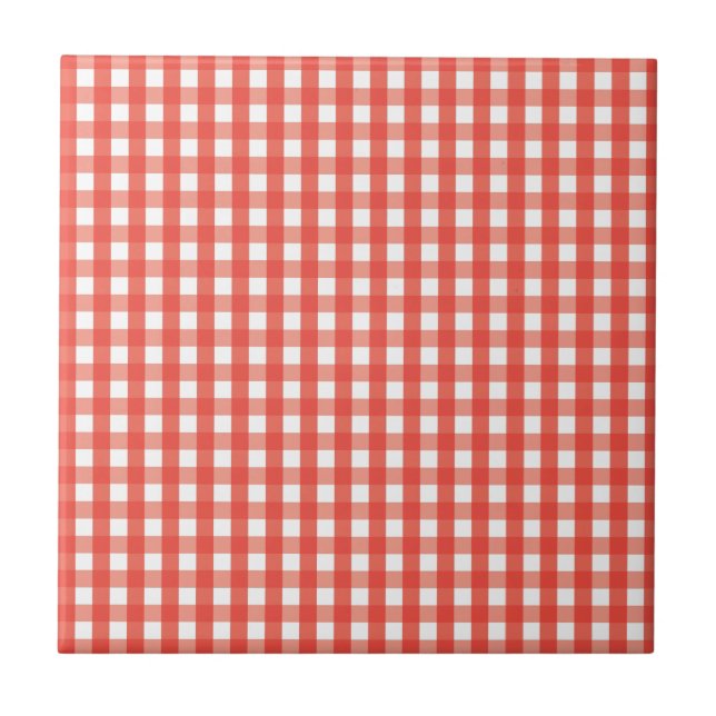 Red Gingham Check Pattern Tile (Front)