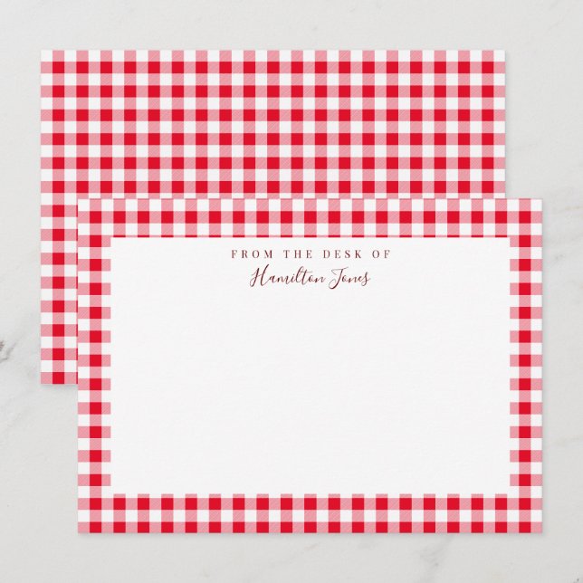 Red Gingham Check Personal Stationery Thank You (Front/Back)