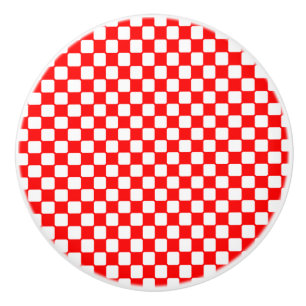 Red Gingham Checks Ceramic Knob