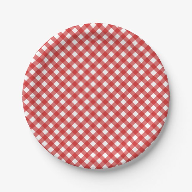 Red Gingham Chequered BBQ Party Paper Plate (Front)