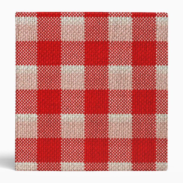 Red Gingham Chequered Pattern Burlap Look Binder (Front)