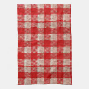 Red Gingham Chequered Pattern Burlap Look Kitchen Towel