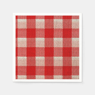 Red Gingham Chequered Pattern Burlap Look Napkin