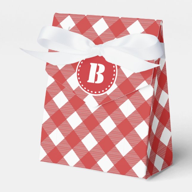 Red Gingham Chequered Pattern Favour Box (Front Side)