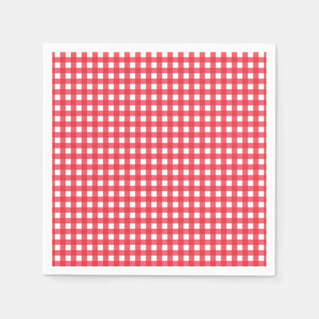 Red Gingham Chequered Rustic Country Picnic Party Napkin (Front)