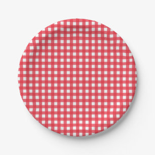 Red Gingham Chequered Rustic Country Picnic Party Paper Plate