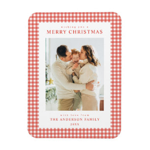 Red Gingham Christmas Photo Magnet
