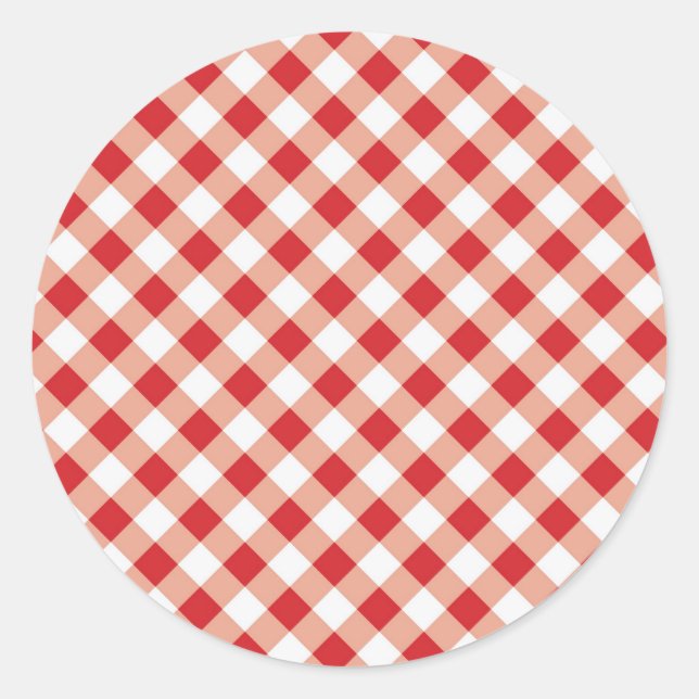 Red Gingham Classic Round Sticker (Front)