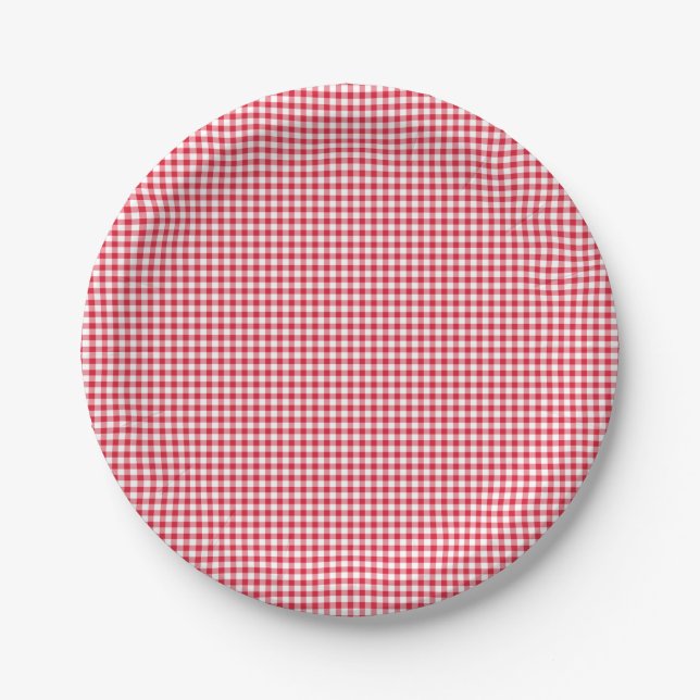 Red Gingham Colourful Fun Coastal Crab Bake East Paper Plate (Front)