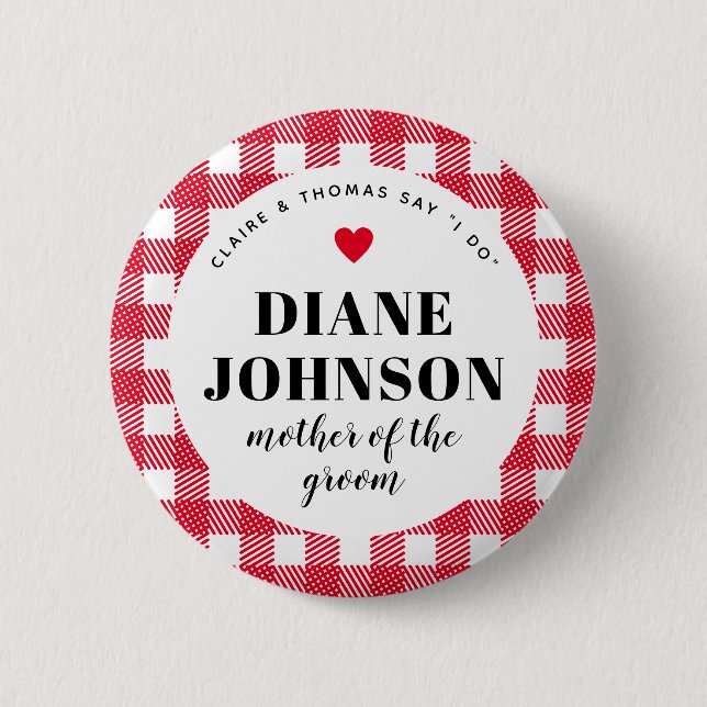 Red Gingham Country Chic Wedding Party 2 Inch Round Button (Front)