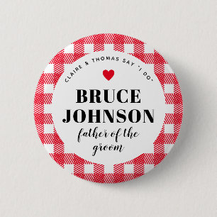 Red Gingham Country Wedding Party Dad of the Groom 2 Inch Round Button