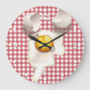 Red Gingham Cracked Egg Kitchen Wall Clock