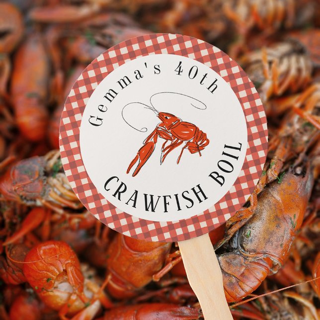 Red Gingham Crawfish Boil Seafood Party Paper Hand Fan (Red Gingham Crawfish Boil Seafood Party Paper Hand Fan)