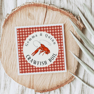 Red Gingham Crawfish Boil Seafood Party Paper Napkin