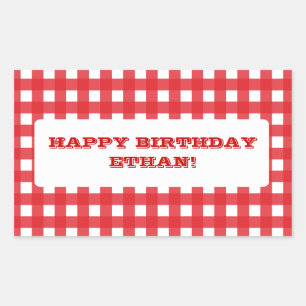 Red Gingham Customizable Party Sticker