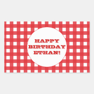 Red Gingham Customizable Party Sticker