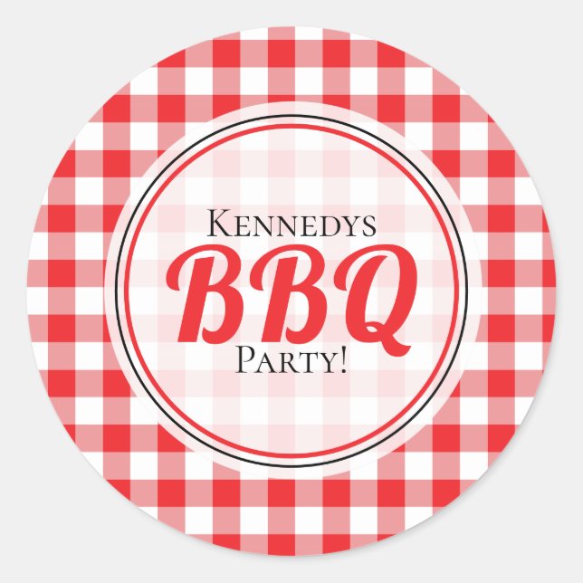 Red Gingham Family Party BBQ Classic Round Sticker (Front)