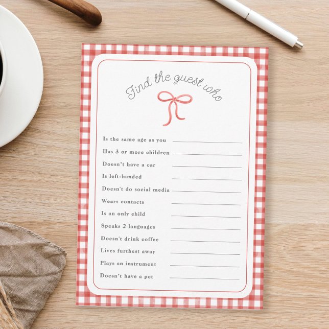 Red gingham Find the Guest Who shower game Invitation (Creator Uploaded)