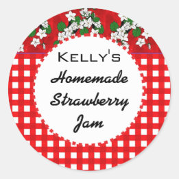 Red gingham floral strawberry jam label