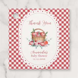 Red Gingham Flower Harvest Apple Baby Shower  Favour Tags