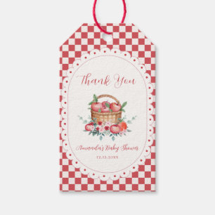 Red Gingham Flower Harvest Apple Baby Shower Gift Tags